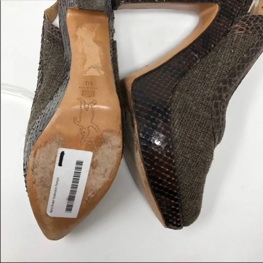 Marni Brown Tweed Python Trim Slingback Platforms 40